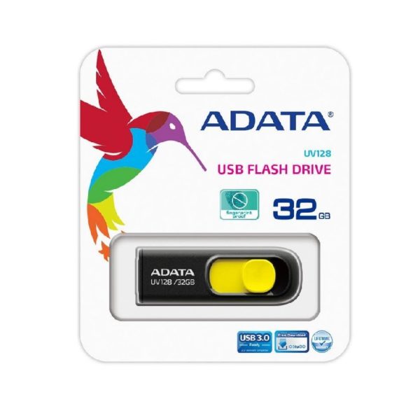 MEMORIA ADATA USB 3.1 UV128 RETRACTIL 32GB NEGRA-AMARILLA