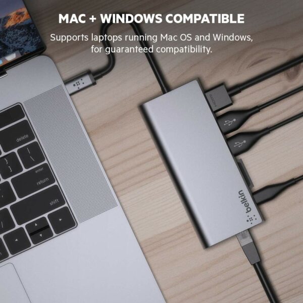 Estacion de conexión Belkin USB-C.  Hub adaptador de multiples puertos 6 en 1