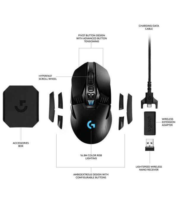 MOUSE G903 LIGHTSPEED Logitech Gaming Inalámbrico Receptor USB HERO16K 12000DPI Compatible Win-Mac 11Botones Programables RGB Lightsybc Ambidiestro G HUB Garantía 2Años-NEGRO - Imagen 4