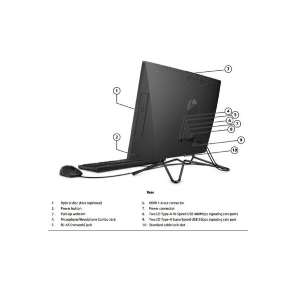 HP AIO 205 G4 23.8 R3-3250U 8GB 1TB No ODD WLAN 2x2 Win 10 Pro 23.8 1-1-1 - Imagen 3